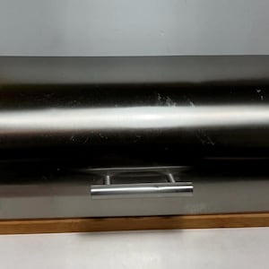 Vintage Stainless Steel & Wood Roll Top Bread Box 15.25 in.