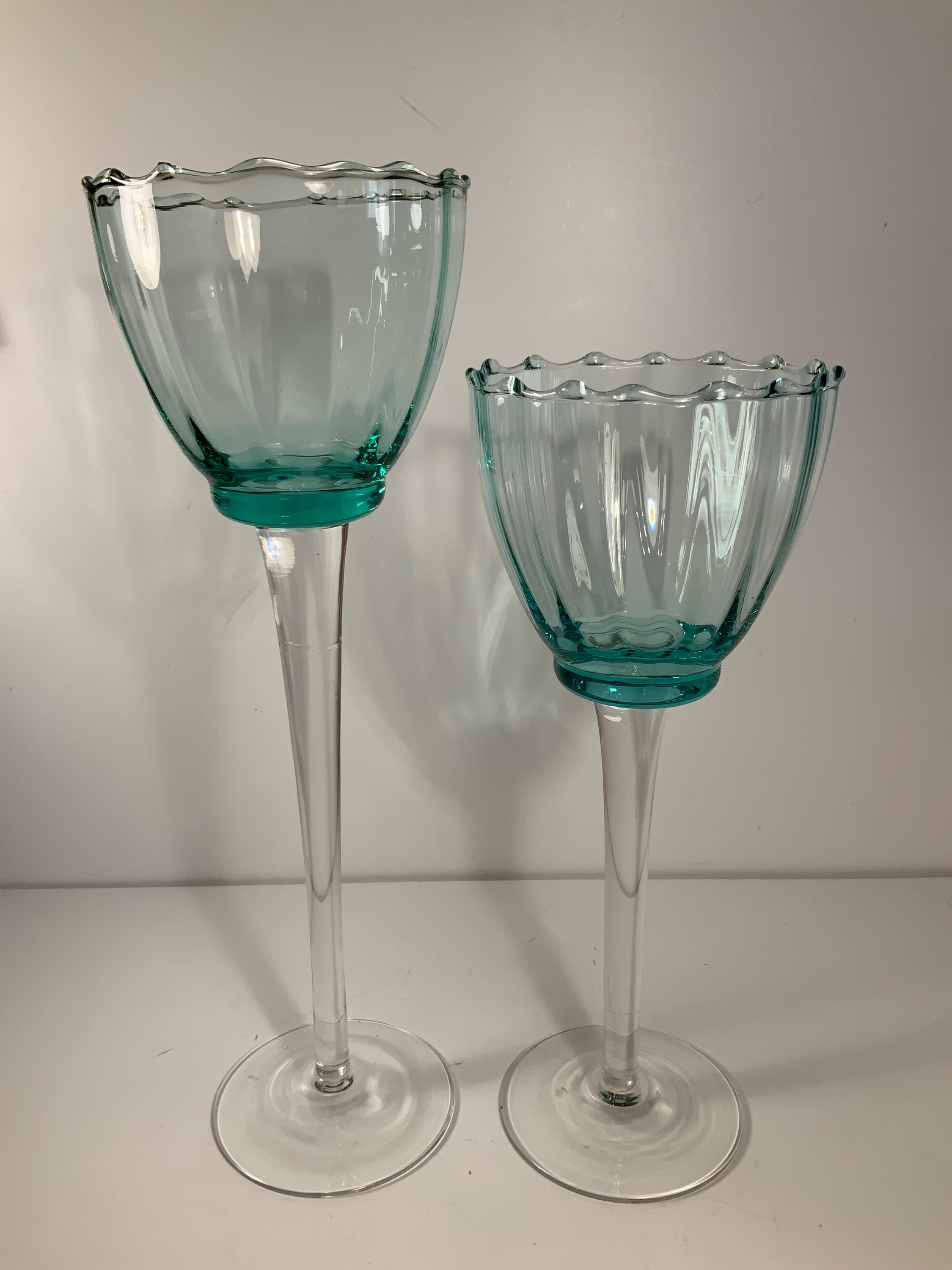 ヴィンテージブルーリブガラスキャンドルホルダー2個セット - Etsy 日本