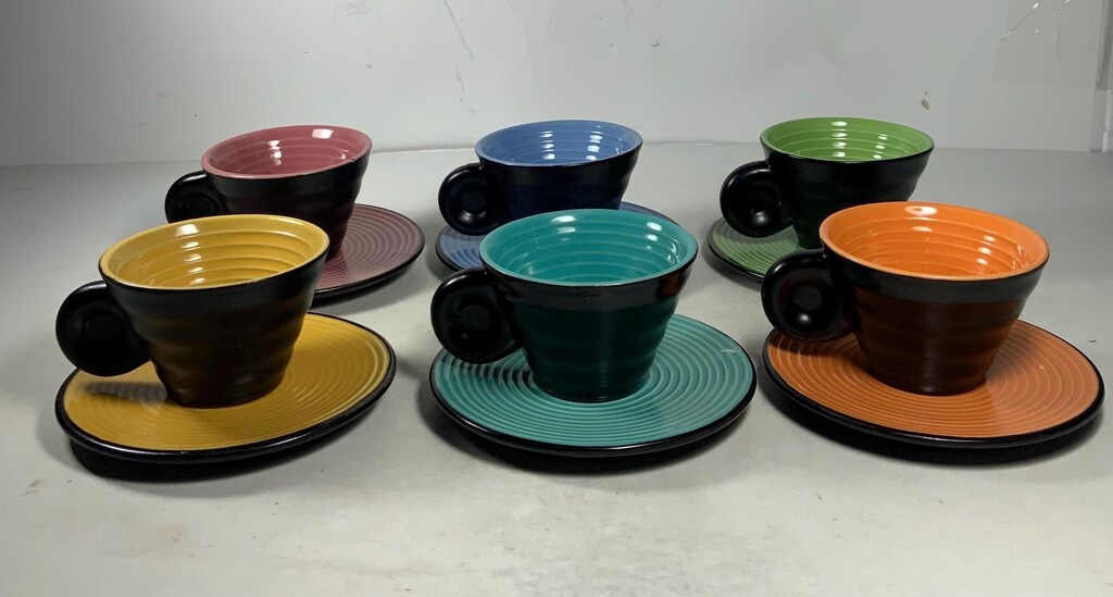 Set Di 6 Tazze Da Caffè E Piattini In Porcellana – 200 Ml, Impilabili Con Decorazione Oro, Ideali Per Regalo (Matrimonio, Natale)