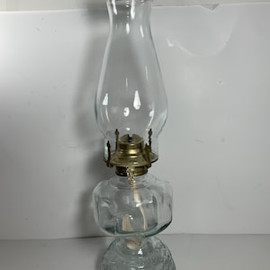 Vintage Ornate Clear Glass Oil Lamp with Shade 16 in.