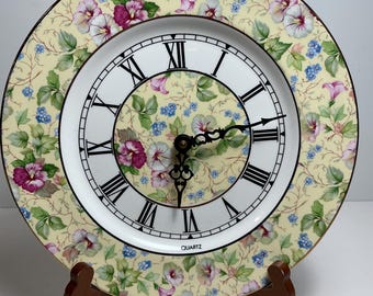 Vintage Bone China Morning Glory Wall Clock Made in England 10.5 in.