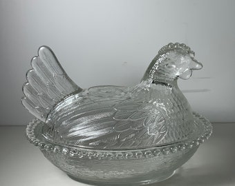 Vintage Indiana Glas Henne auf Nest Klarglas Candy Dish 7 in.