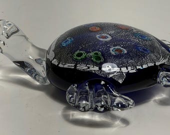 Vintage Hand Blown Art Glass Sea Turtle Paperweight 7 in.