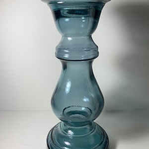 Vidrios San Miguel Aqua Blue Recycled Glass Candlestick Spain 11 in.