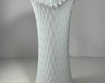 Vintage Westmoreland Milk Glass Quilted Pattern Swung Vase 12.25 in.