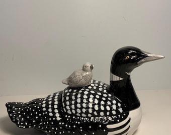 Tarro de cerámica vintage Folkcraft Loon Lake con forma de pájaro somormujo (desconchado), 28 cm.