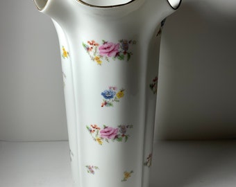 Vintage Shaddy Japan Floral Ruffle Ceramic Vase with Gold Trim 9 in.