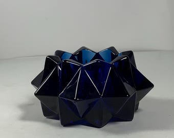 Vintage Indiana Glass Cobalt Blue Glass Starburst Votive Candleholder 4 in.