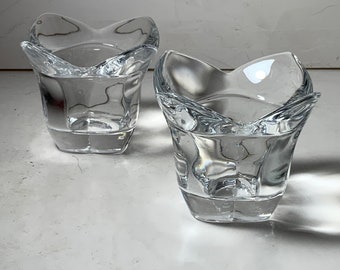 Set of 2 Vintage Clear Glass Tulip Votive Candle Holders 3 in.