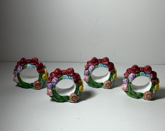 Set of 4 Vintage Floral Ceramic Napkin Rings 2 in.