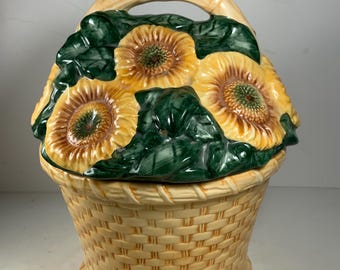 Vintage Cooks Club Ceramic Sunflower Basket Cookie Jar 11 in.