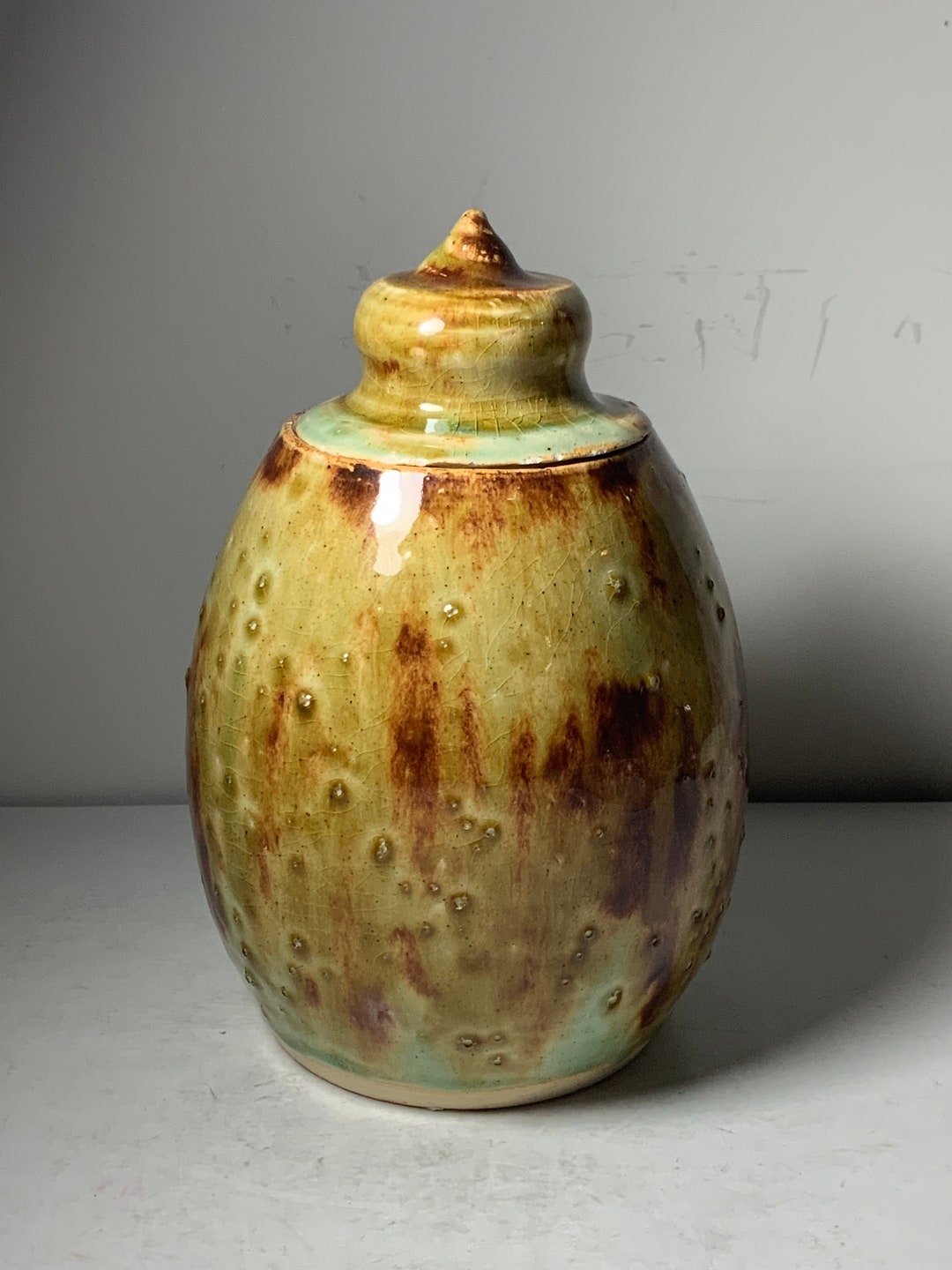 JC Pottery Studio Art Tall Mexican Pottery Burnt Sienna Glazed Jar With