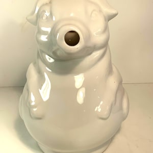 Vintage 1950s USA Pottery White Pig Pitcher Signed 9 in.