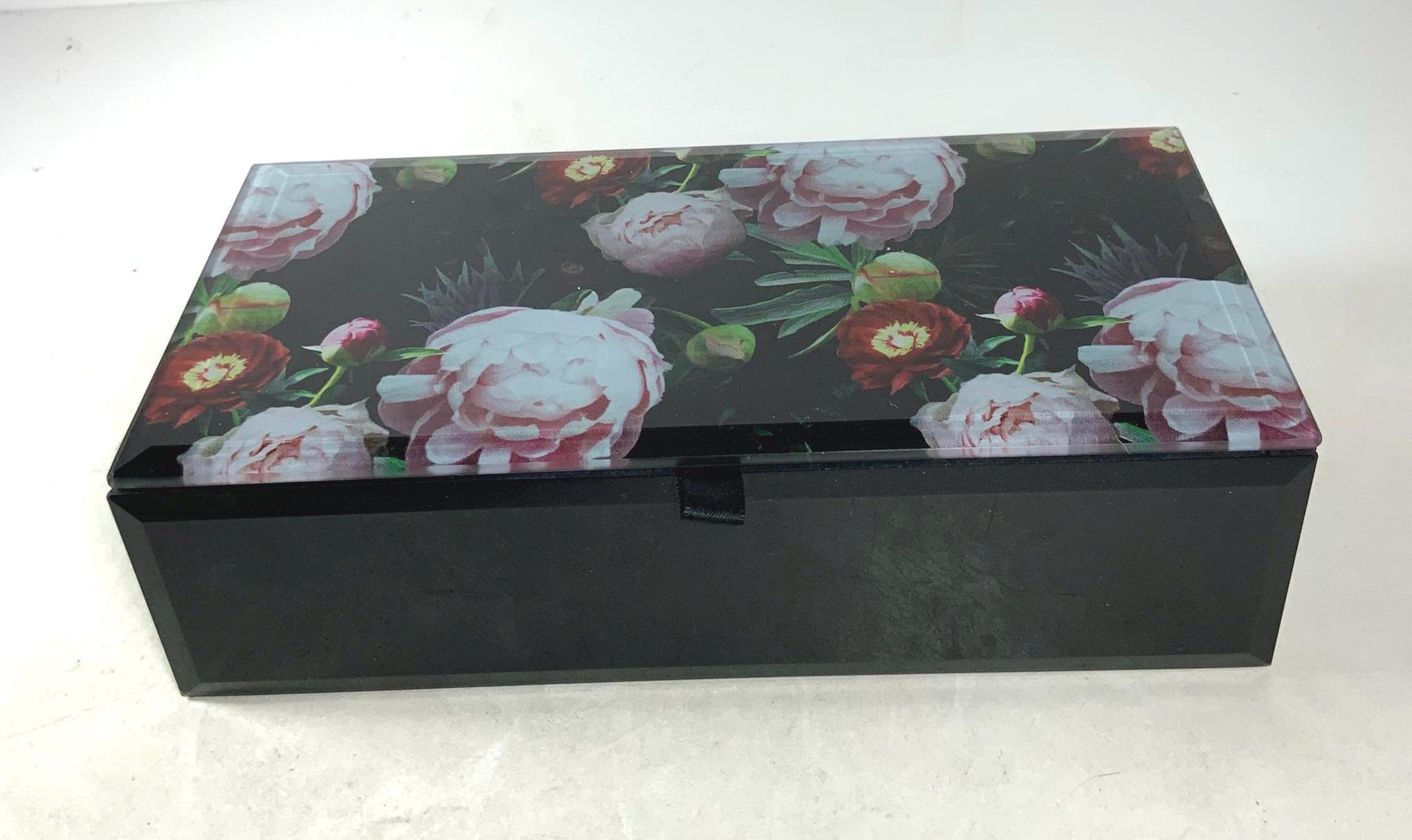 黒ガラスの牡丹の花のジュエリーボックス 8 インチ。 - Etsy 日本