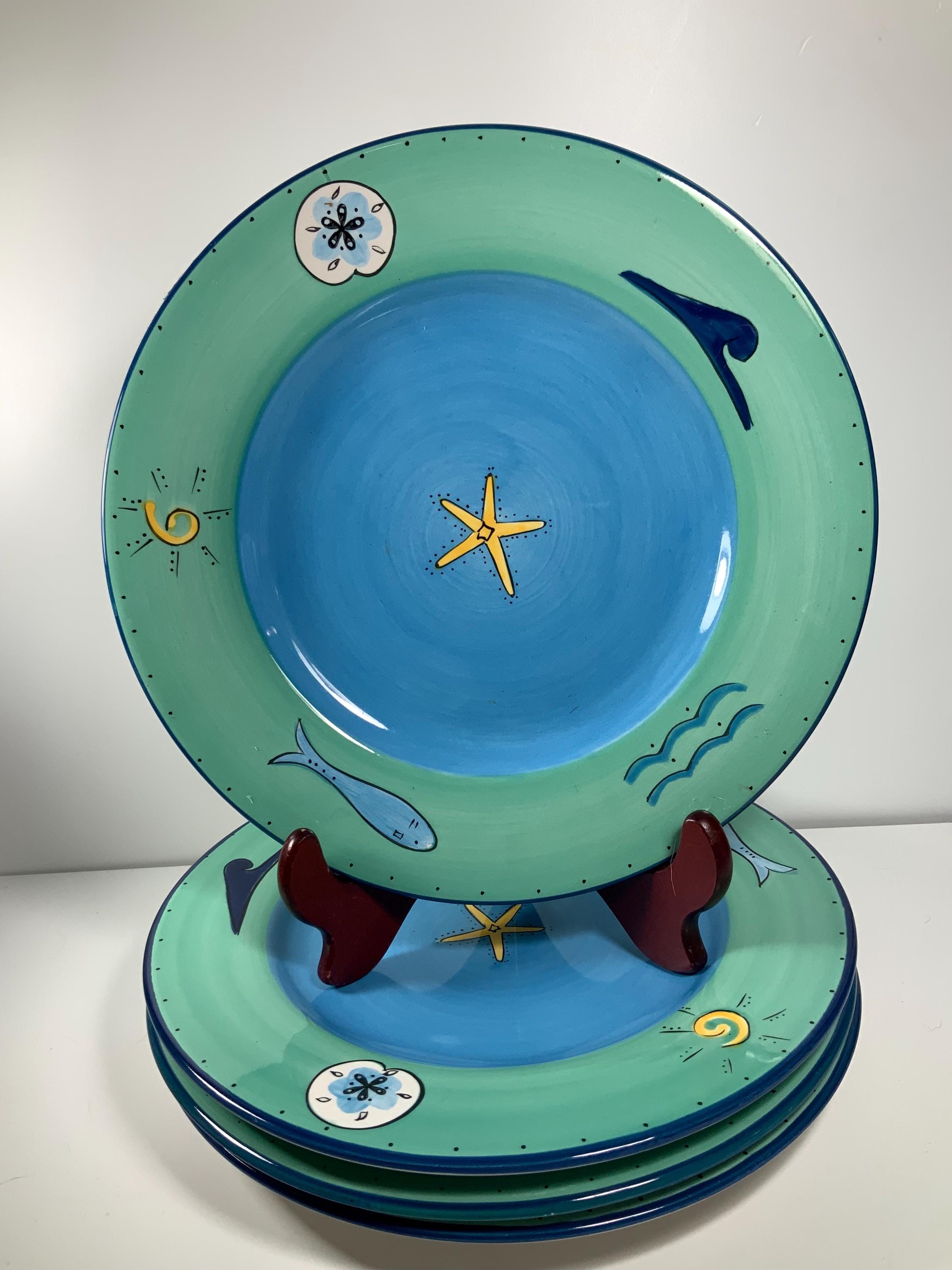 Set of 4 Brushes KIC Starfish Ocean “sea Life” Hand Painted Dinner