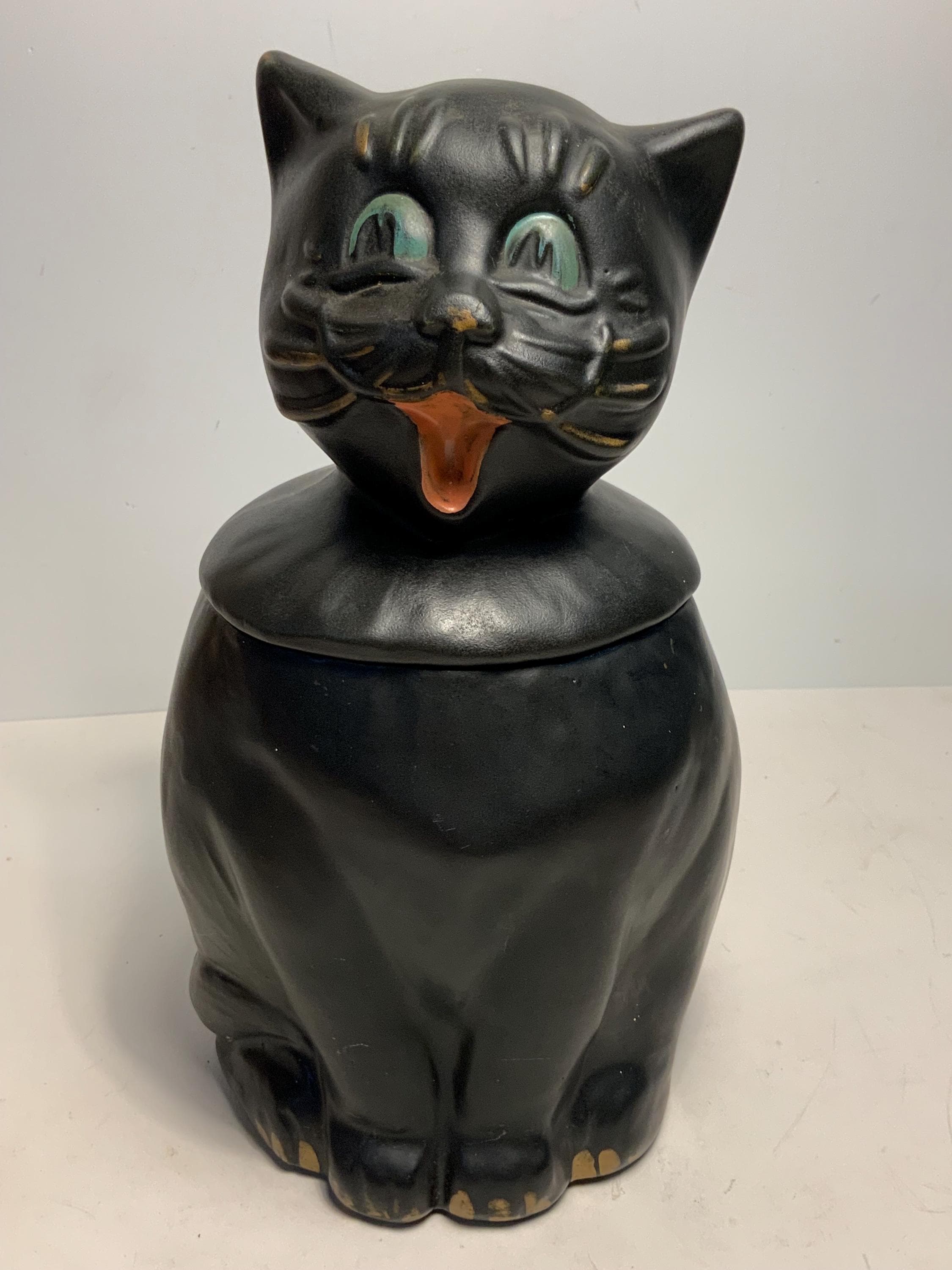 Vintage 1960s Mccoy Coalby Black Cat #207 Ceramic Cookie Jar 11 In
