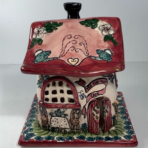 Vintage 2000 Blue Sky Clayworks Tea for Two Cafe Tealight House 6