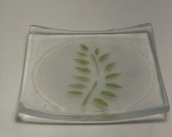 Vintage zeepbakje/snuisterijschaaltje van gesmolten glazen blad 4,5 inch