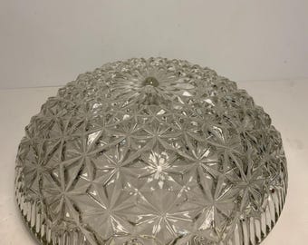 Vintage Pressed Glass Starburst Pattern Flush Mount Dome Lamp Shade 7.75 inch Fitter