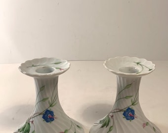 Set of 2 Vintage Haviland Limoges France Florence Pattern Taper Candlestick Holders 4 in.