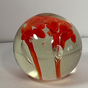 Vintage Red Flower Art Glass Paperweight 2 in.