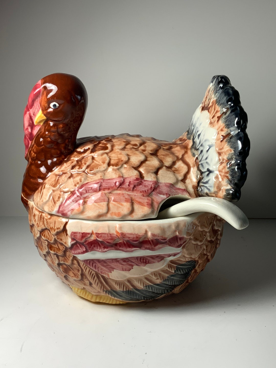 Vintage Ceramic Turkey Soup/ Gravy Tureen With Ladle Hand Etsy