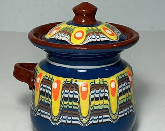 Sucrier vintage bulgare en céramique d'art avec couvercle, 11,4 cm (4,5 po).