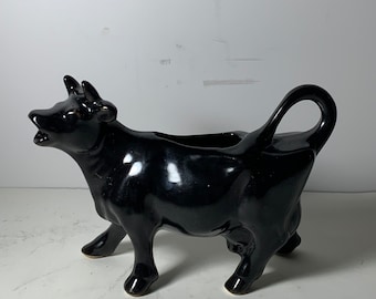 Pot à crème pour vache vintage en céramique noire 6,5 po.