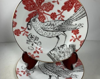 Juego de 2 platos para cena de 8 pulgadas con diseño de pájaros rojos de Anthropologie Beasts & Heraldry