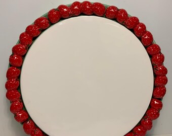Vintage 1950s Shafford Whimsical Ceramic Strawberries Cake Plate 12.5 in.