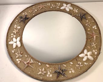 Vintage Hand Crafted Seaside Shells Rope & Sand 14 inch Mirror