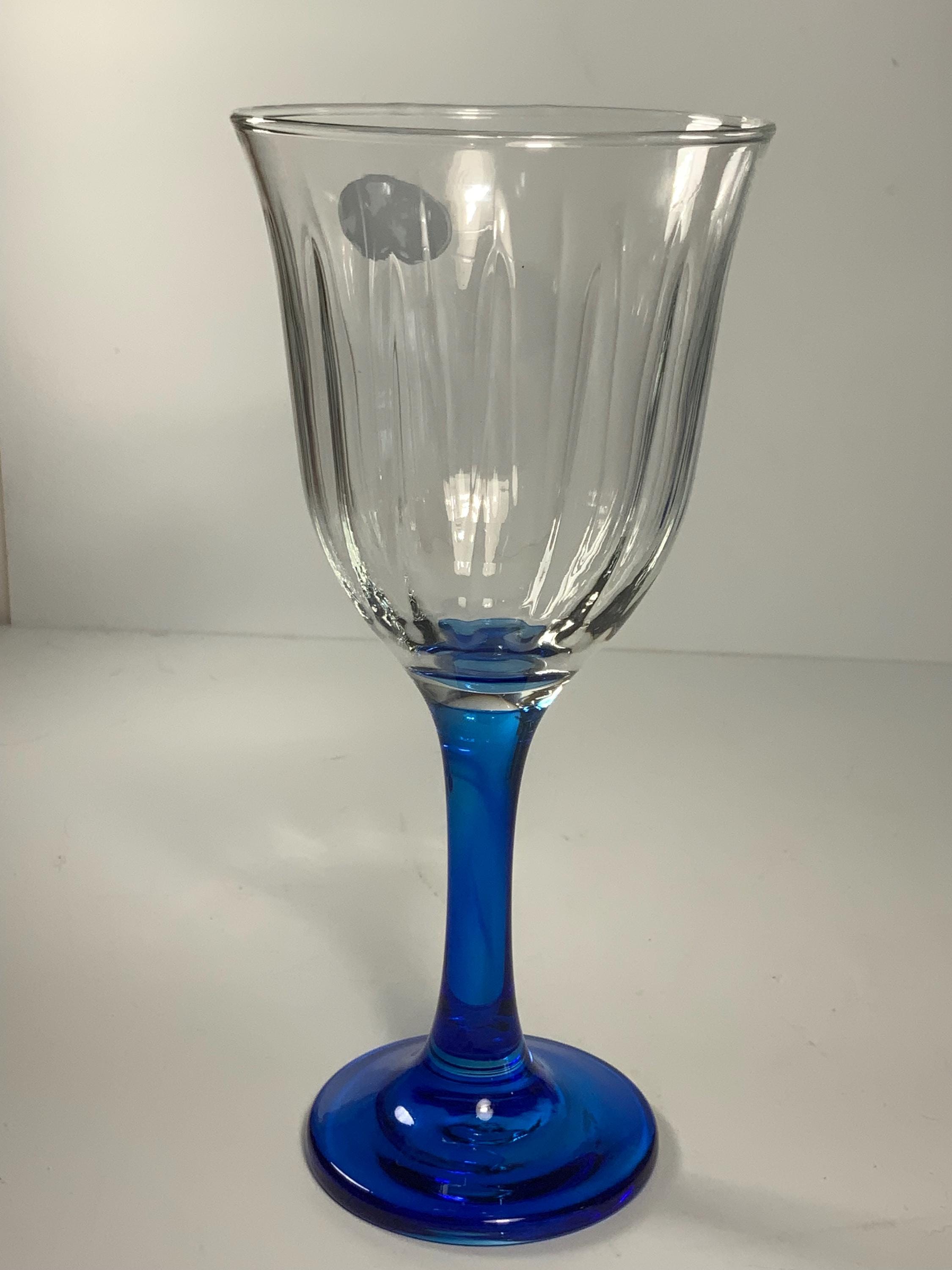 イタリア製ヴィンテージ ブライトブルー クリスタル ワイングラス 7.5