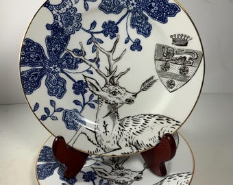 Juego de 2 platos para cena de 8 pulgadas con diseño de ciervo azul de Anthropologie Beasts & Heraldry