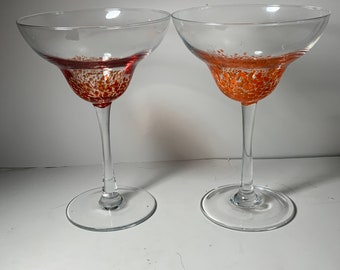 Ensemble de 2 verres à margarita en verre à confettis mexicains rouge et orange 6,75 po.