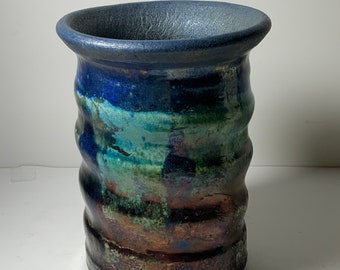 Raku Studio Pottery Vase Signed 6 in.