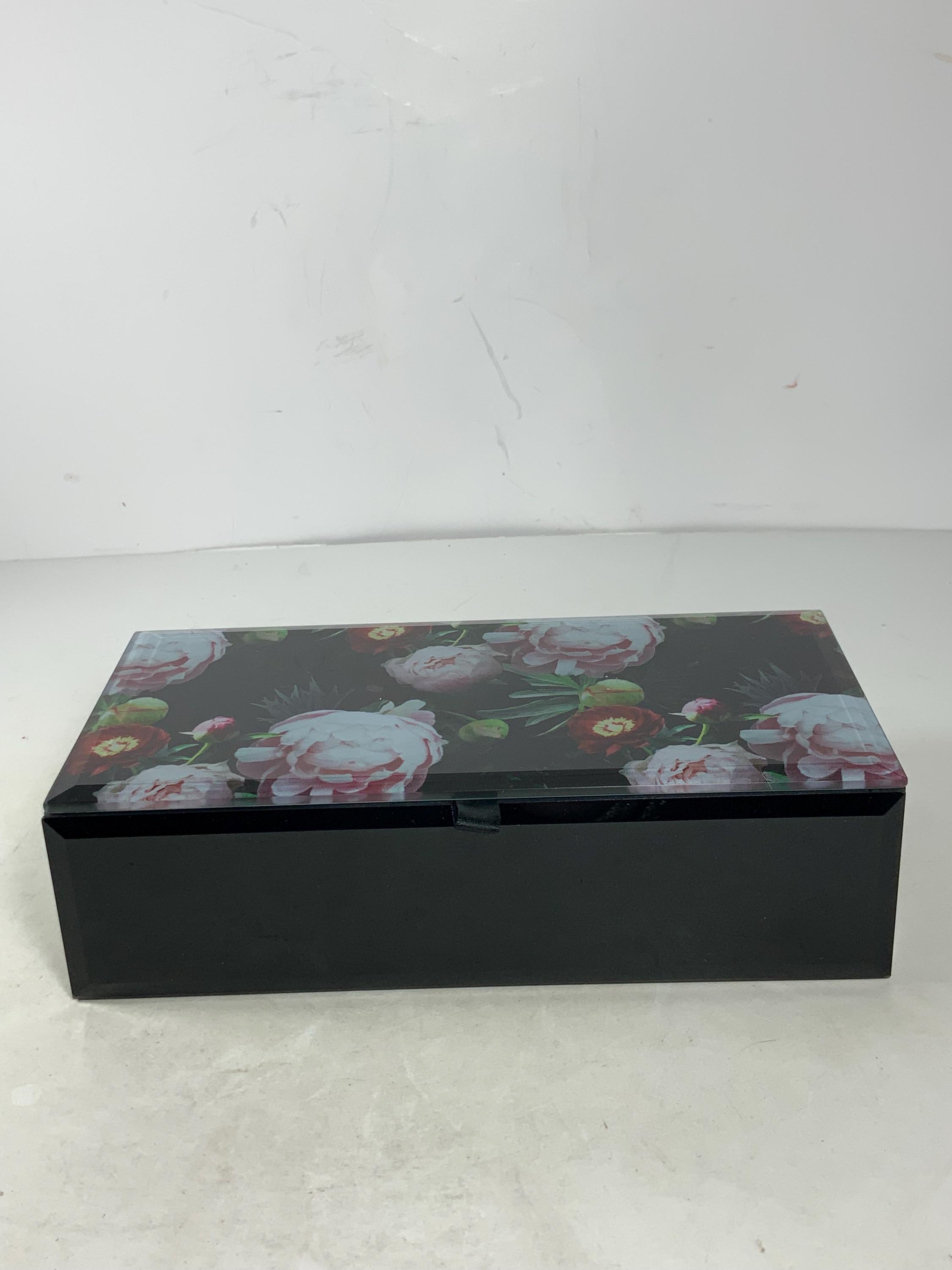 黒ガラスの牡丹の花のジュエリーボックス 8 インチ。 - Etsy 日本