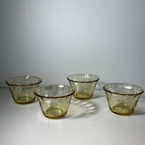 Set of 4 Vintage Fortecrisa Amber Yellow Glass Berry Bowls Mexico 3.5 in.