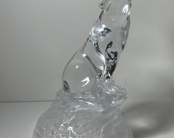 Vintage Cristal D’arques Clear Glass Wolf Statue/Paperweight 6.5 in.