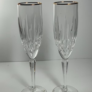 Set of 2 Lenox Clarity Crystal Gold Rim Champagne Flutes 8.5 in.
