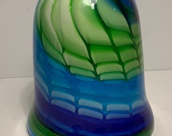Vintage Hand Blown Green & Blue Art Glass Pendant Light Shade 2 inch Fitter