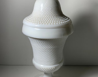 Vintage LE Smith Small Hobnail Milk Glass Urn with Lid 11 in.