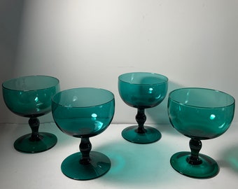 Set of 4 Empoli Glass Teal Blue Dessert Dish Glasses 5 in.