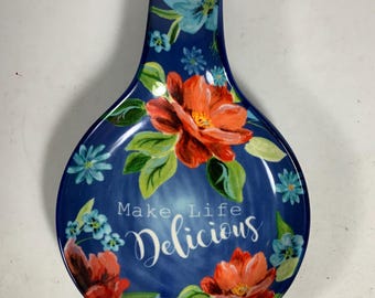 Pioneer Woman Make Life Delicious Large Stoneware Spoon Rest 9 in.