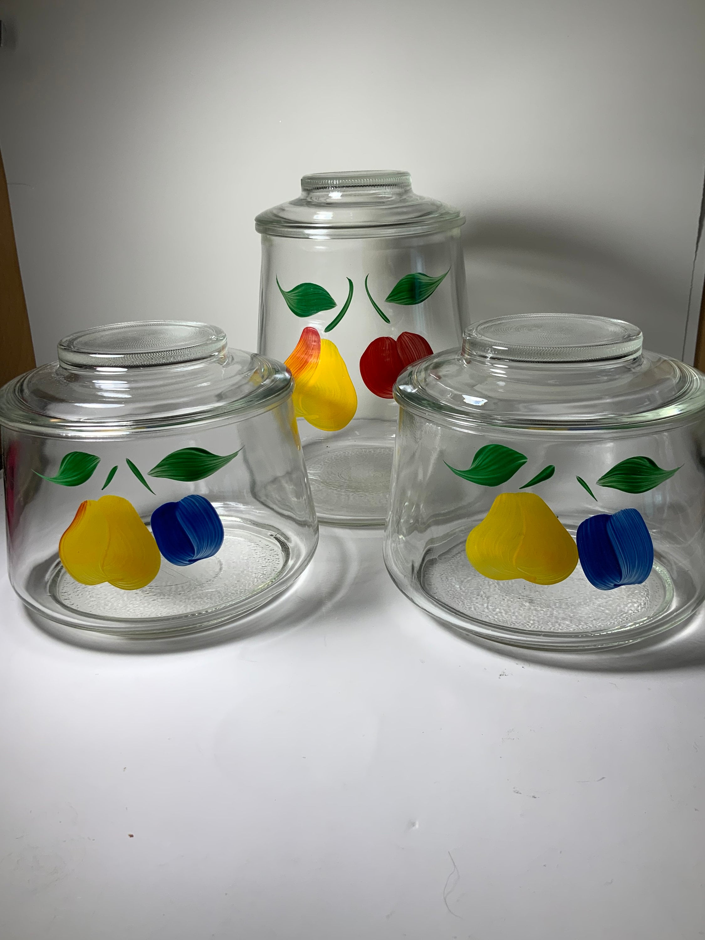 Vintage BARTLETT COLLINS COOKIE JAR CLEAR GLASS HAND PAINTED FRUIT