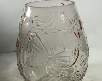Debi Lilly Raised Butterfly Glass Vase/Hurricane 8 in.