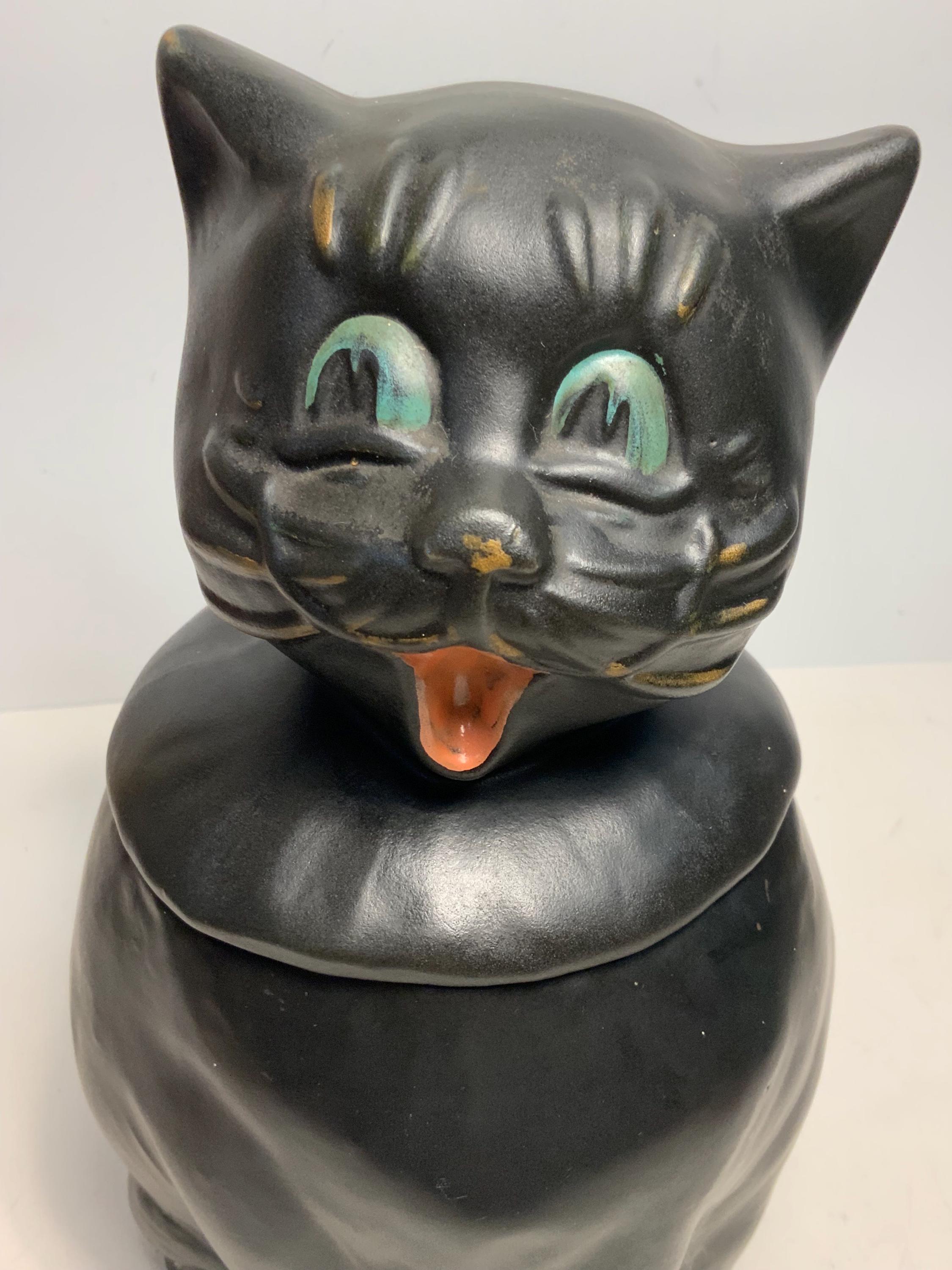 Vintage 1960s Mccoy Coalby Black Cat #207 Ceramic Cookie Jar 11 In