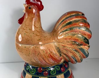 Vintage Ceramic Farmhouse Rooster Cookie Jar 12 in.