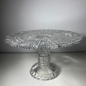 Antique 1895 Richard & Hartley Block and Fan Pedestal Glass Cake Stand Rare 10 in.