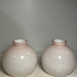Set of 2 Vintage Murano Pink Swirl Glass Globes 2 inch Fitter 5 in.