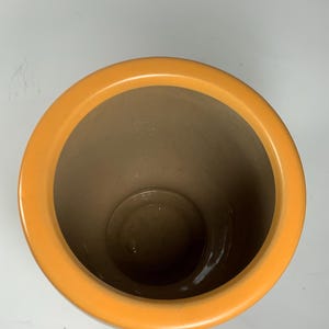 Pu&ograve; includere: Un grande vaso rotondo in ceramica arancione con interno marrone. Il vaso &egrave; vuoto.